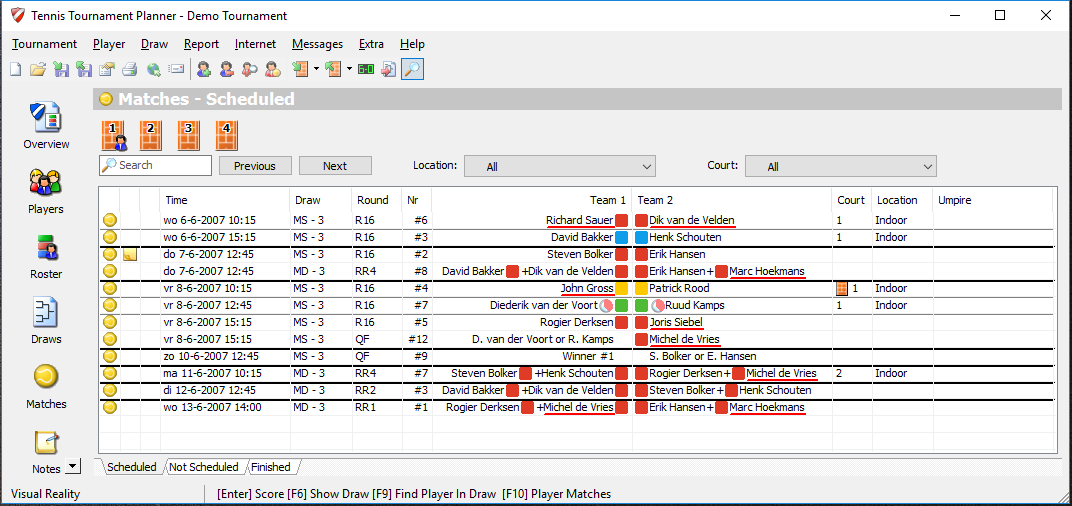 GUI of the tournament software. The current game being played is